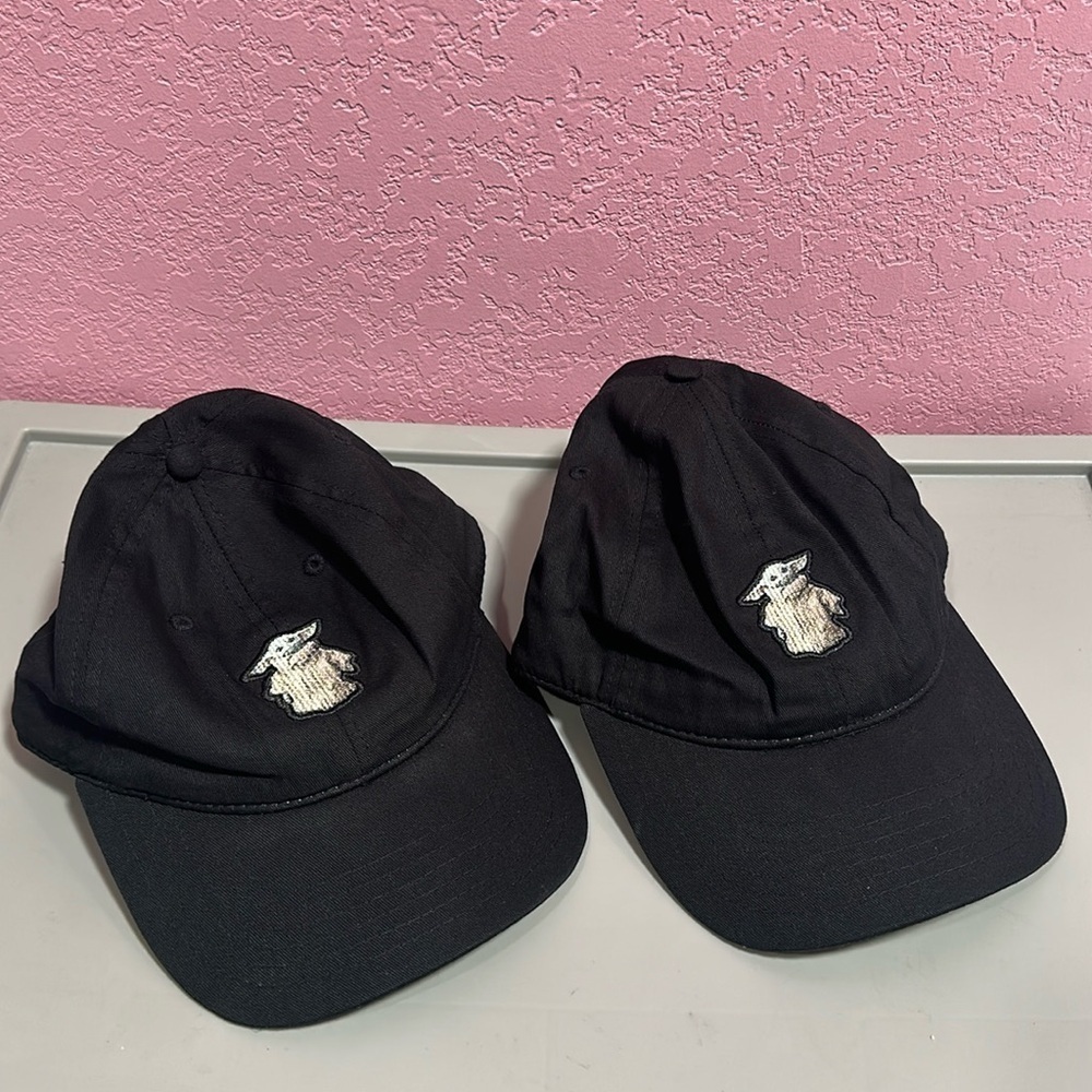 STAR WARS Baby Yoda Black Adjustable Hat Bundle of 2 (Unisex)